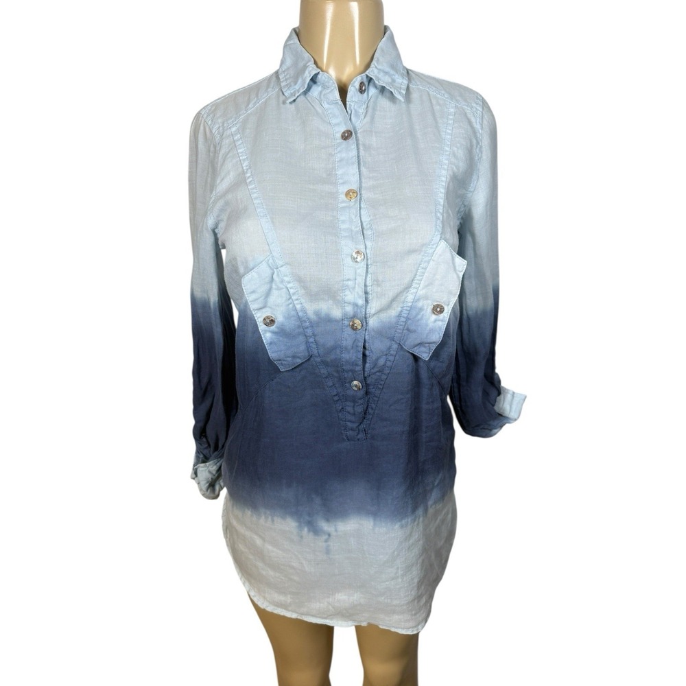 Beulah Style Ombre Tunic Top Womens Small Blue White Dip Dye Boho Casual - Picture 3 of 16